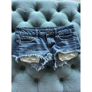 American Eagle Shorts Next Level Stretch Denim Cut Off Shorts with Lace Pocket 4